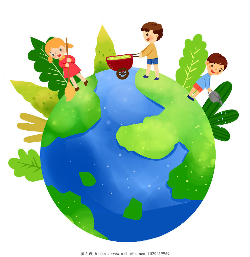 绿色地球手绘卡通保护地球素材环境保护素材
